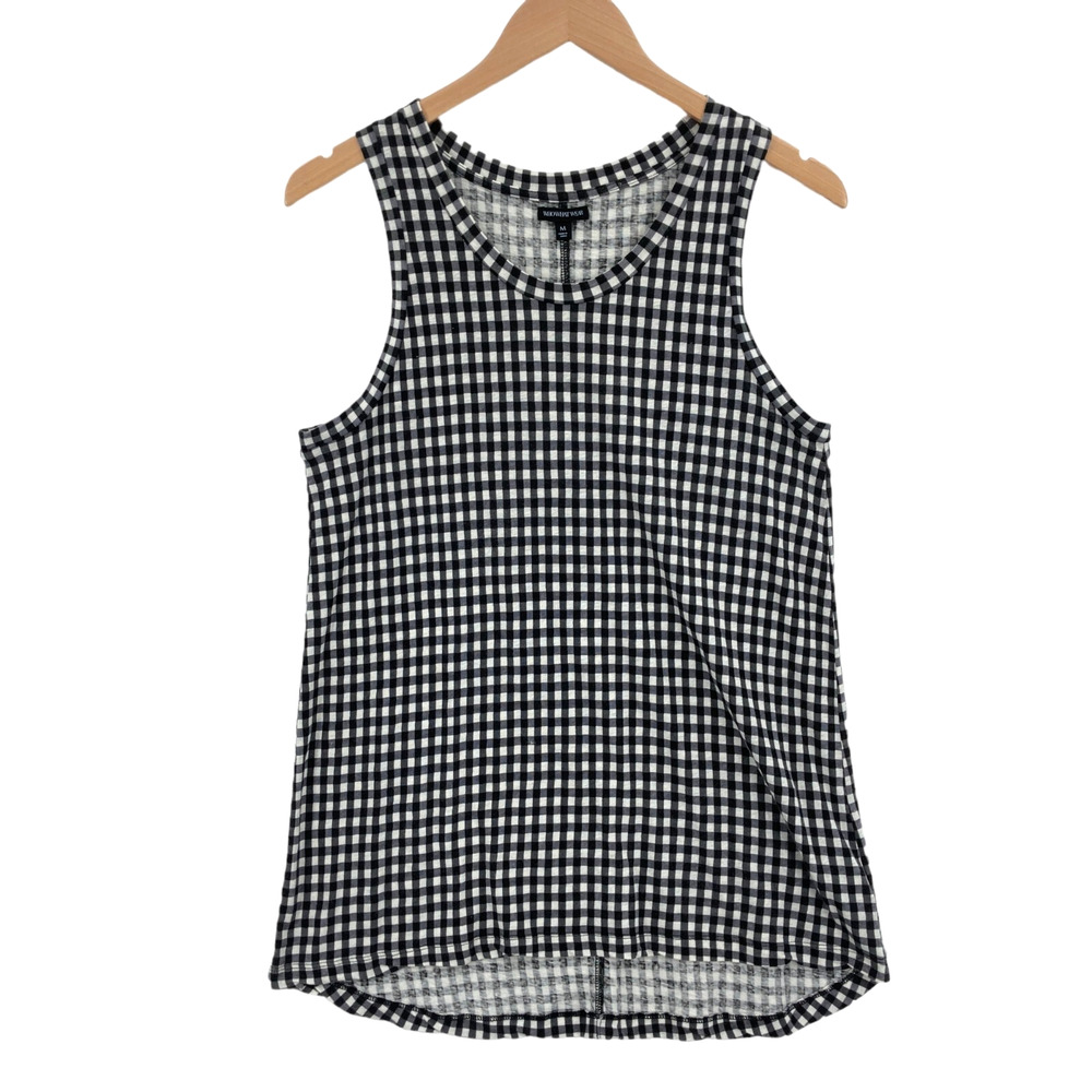 WHO WHAT WEAR Tank Top Women Medium Black White Checked Knit Round Neck Pullover
